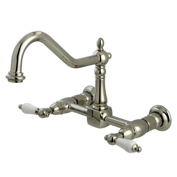 Kingston Brass KS1246PL Heritage 8 in. Wall Mount Kitchen Faucet, Polished Nickel
