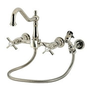 Kingston Brass KS1246ZXBS Millennium Double-Handle Wall-Mount Bridge Kitchen Faucet with Brass Sprayer, Polished Nickel