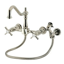 Kingston Brass KS1246ZXBS Millennium Double-Handle Wall-Mount Bridge Kitchen Faucet with Brass Sprayer, Polished Nickel
