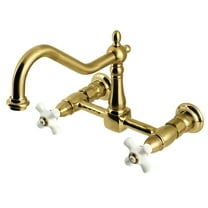 Kingston Brass KS1247PX Heritage Double-Handle Wall-Mount Bridge Kitchen Faucet, Brushed Brass