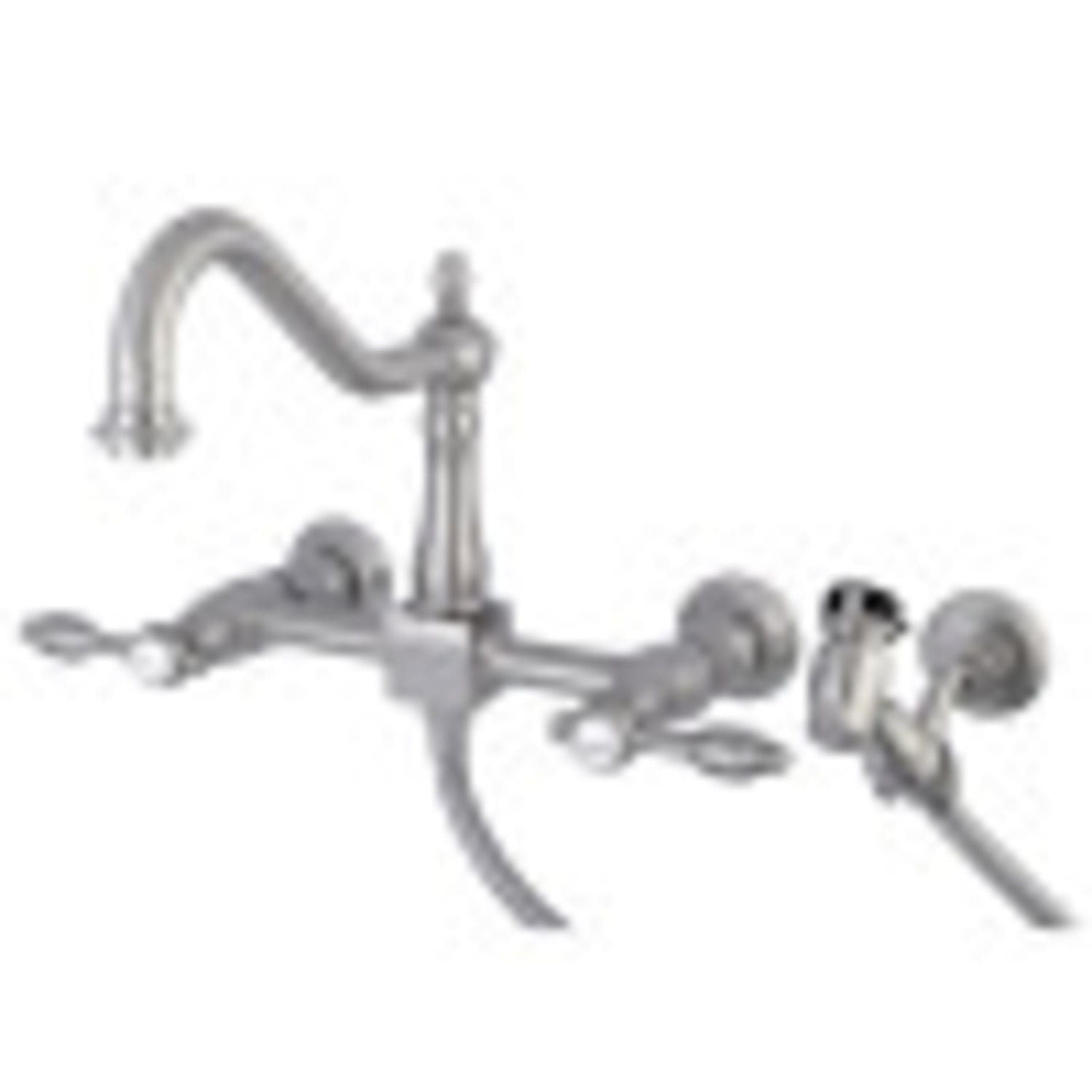 Kingston Brass KS1248TALBS Tudor Wall Mount Bridge Kitchen Faucet with Brass Spray, Brushed Nickel