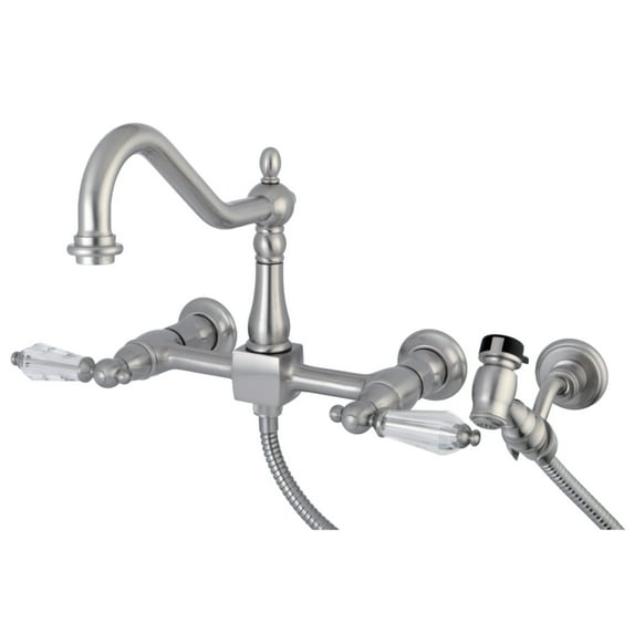 Kingston Brass KS1248WLLBS Wilshire Wall Mount Bridge Kitchen Faucet with Brass Sprayer, Brushed Nickel