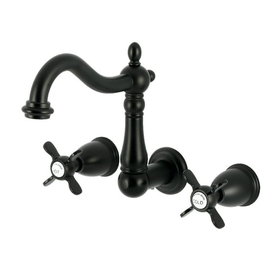 Kingston Brass KS1250BEX Essex Double-Handle 3-Hole Wall Mount Bathroom Faucet in Matte Black