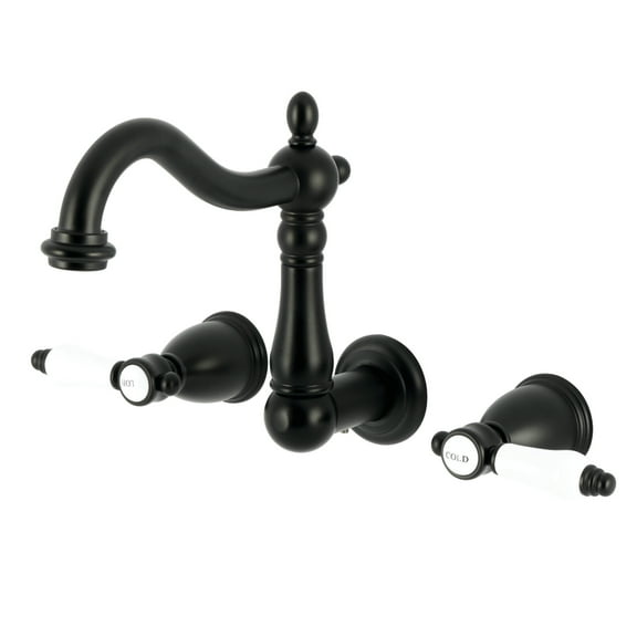 Kingston Brass KS1250BPL Bel-Air Double-Handle 3-Hole Wall Mount Bathroom Faucet in Matte Black