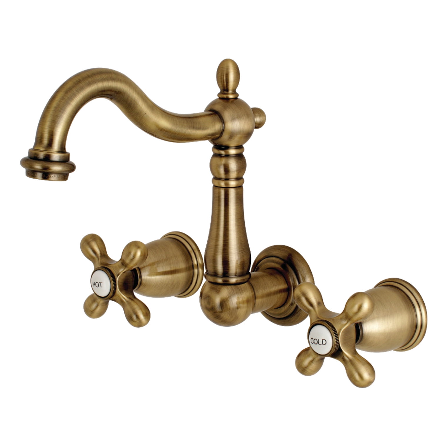 Heritage 8" Vintage Brass Wall Mount Bathroom Faucet