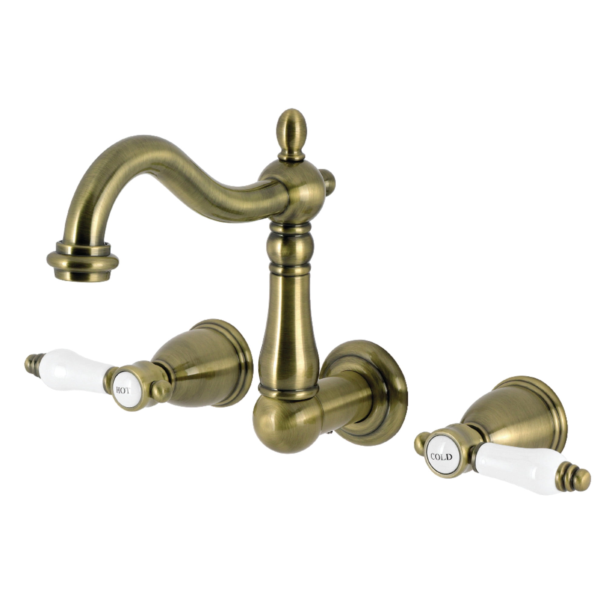 Heritage 8" Vintage Brass Wall Mount Bathroom Faucet