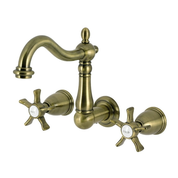 Kingston Brass KS1253NX Hamilton Double-Handle 3-Hole Wall Mount Bathroom Faucet in Antique Brass