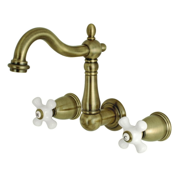 Kingston Brass KS1253PX 8-Inch Center Wall Mount Bathroom Faucet, Antique Brass