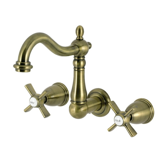 Kingston Brass KS1253ZX Millennium Double-Handle 3-Hole Wall Mount Bathroom Faucet in Antique Brass