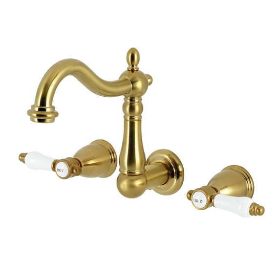 Kingston Brass KS1257BPL Bel-Air Double-Handle 3-Hole Wall Mount Bathroom Faucet in Brushed Brass