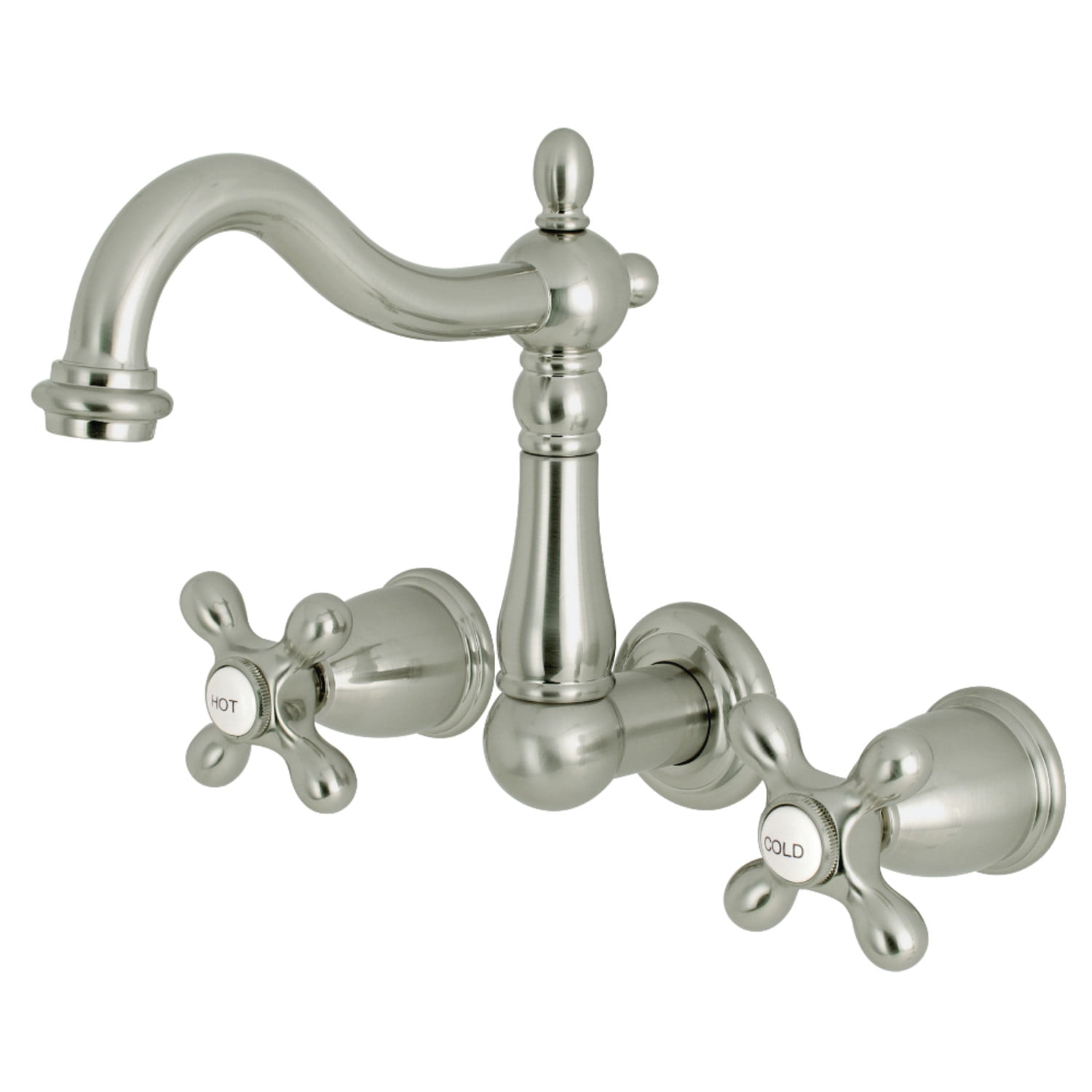 Heritage 8-Inch Brushed Nickel Wall Mount Bathroom Faucet
