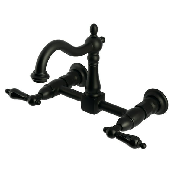 Kingston Brass KS1260PKL Duchess Double-Handle Wall-Mount Bridge Kitchen Faucet, Matte Black