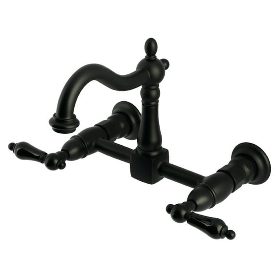 Kingston Brass KS1260PKL Duchess Double-Handle Wall-Mount Bridge Kitchen Faucet, Matte Black