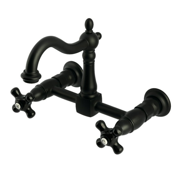 Kingston Brass KS1260PKX Duchess Double-Handle Wall-Mount Bridge Kitchen Faucet, Matte Black