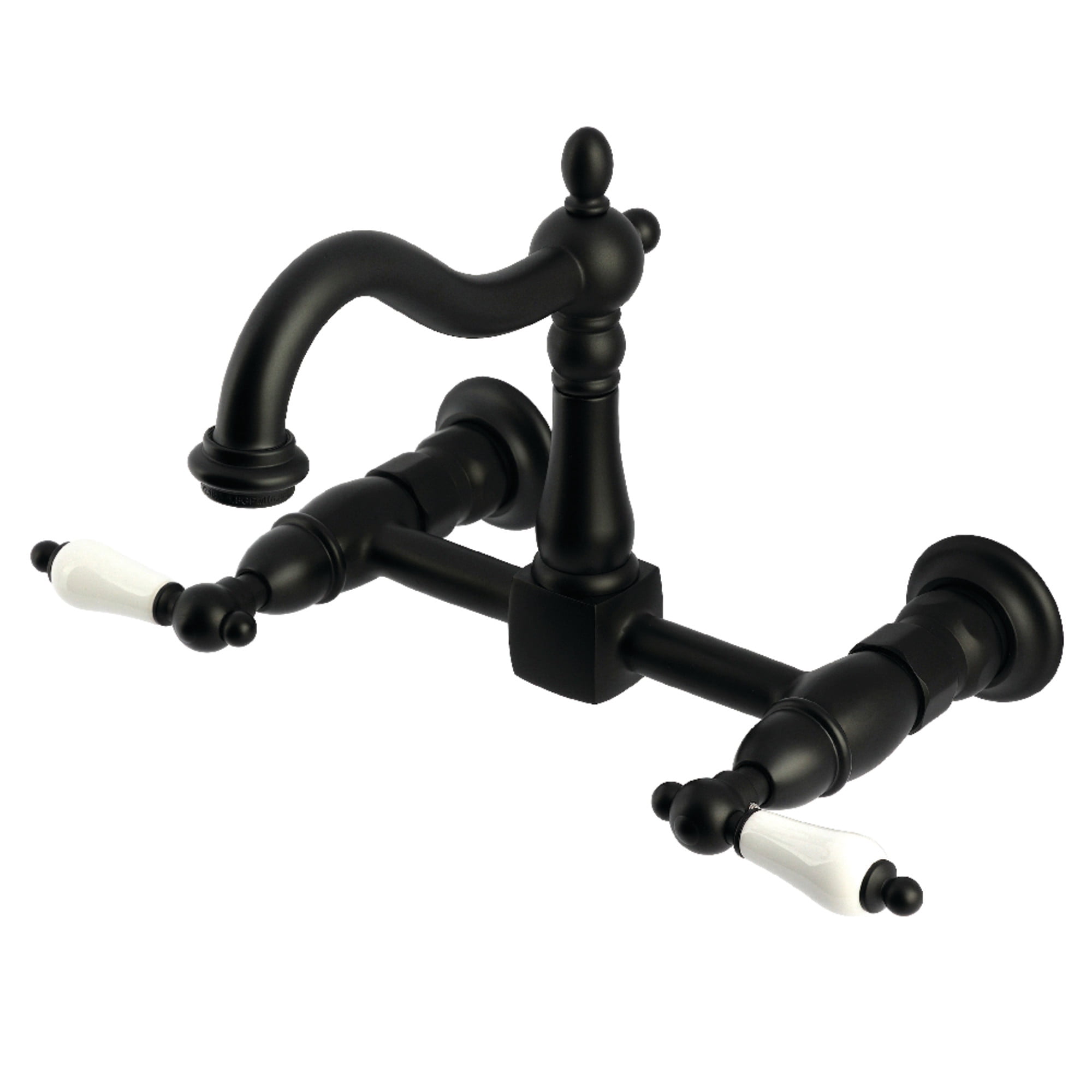 Kingston Brass KS1260PL Heritage Double-Handle Wall-Mount Bridge Kitchen Faucet, Matte Black