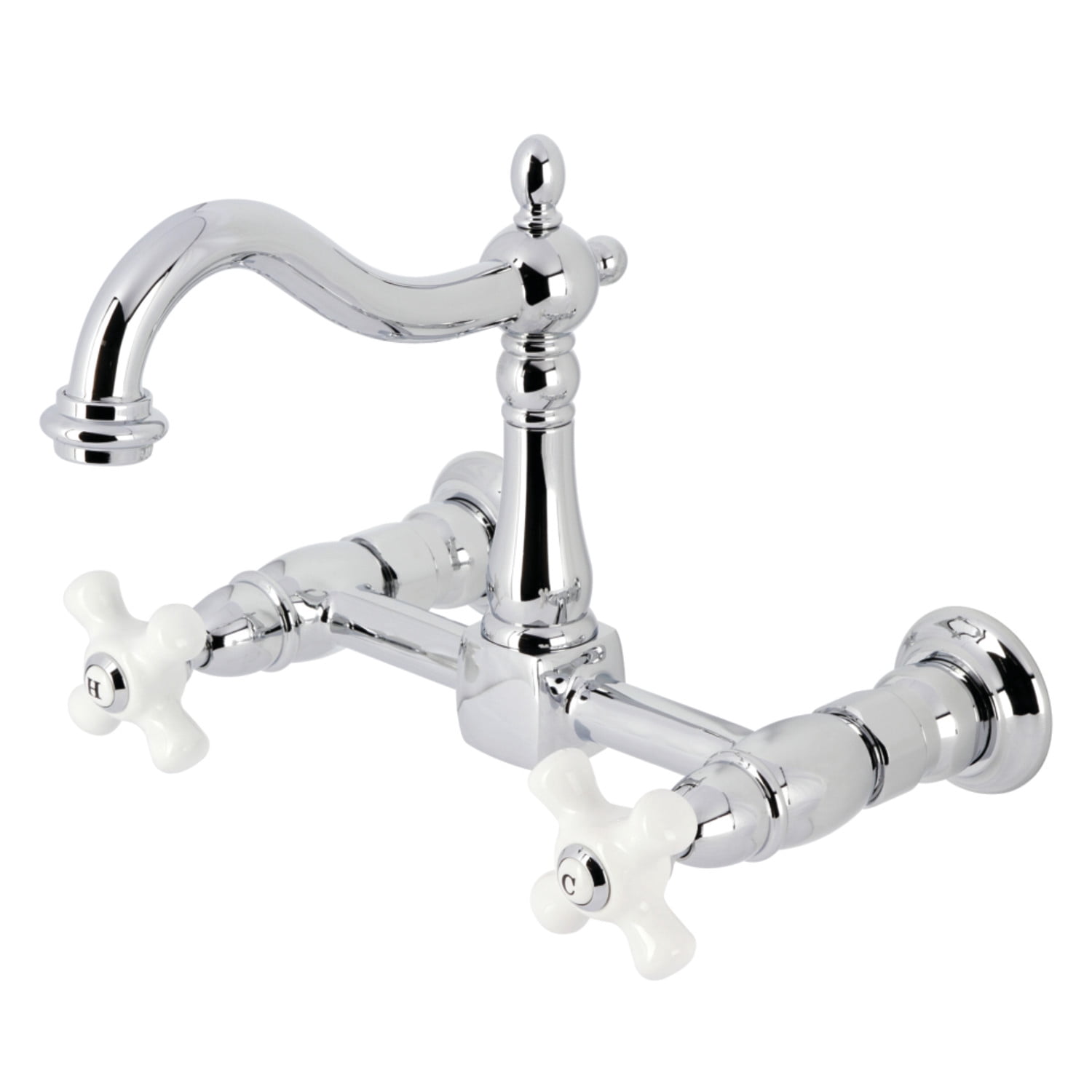 Kingston Brass KS1261PX Heritage Two-Handle Wall Mount Kitchen Faucet, Polished Chrome