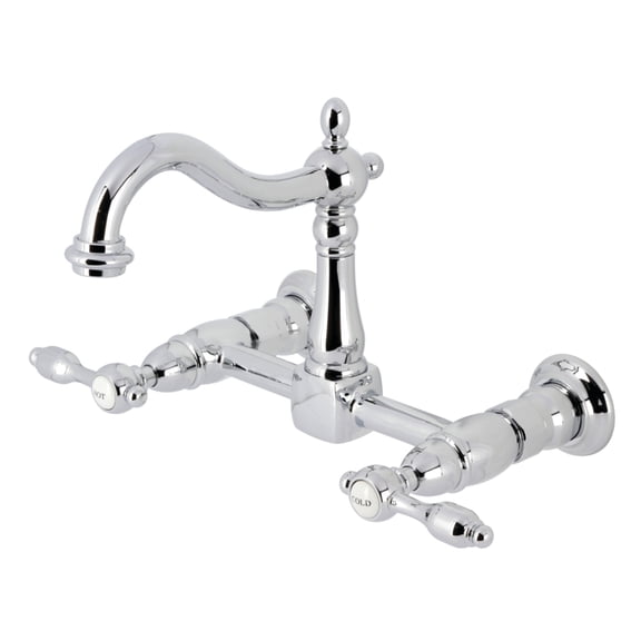 Kingston Brass KS1261TAL Tudor Double-Handle Wall-Mount Bridge Kitchen Faucet, Polished Chrome