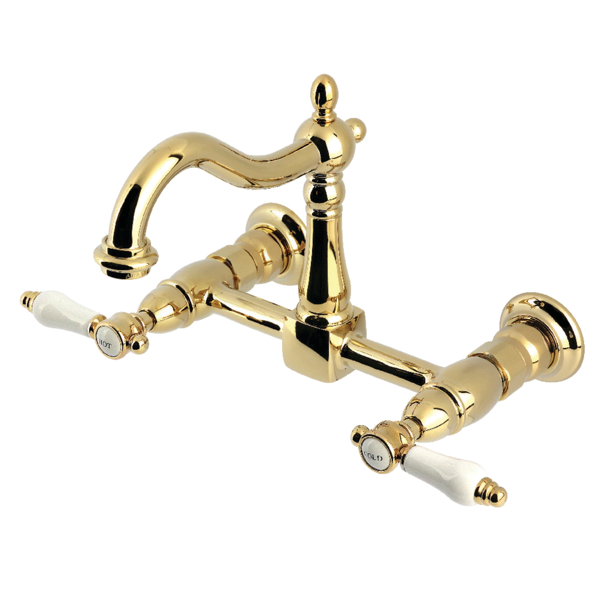 Kingston Brass KS1262BPL Bel-Air Double-Handle Wall-Mount Bridge Kitchen Faucet, Polished Brass