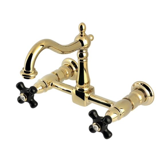 Kingston Brass KS1262PKX Duchess Double-Handle Wall-Mount Bridge Kitchen Faucet, Polished Brass
