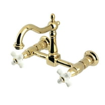 Kingston Brass KS1262PX Heritage Double-Handle Wall-Mount Bridge Kitchen Faucet, Polished Brass