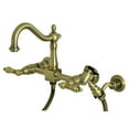 thumbnail image 1 of Kingston Brass KS1263ALBS Heritage Double-Handle Wall-Mount Bridge Kitchen Faucet with Brass Sprayer, Antique Brass, 1 of 3