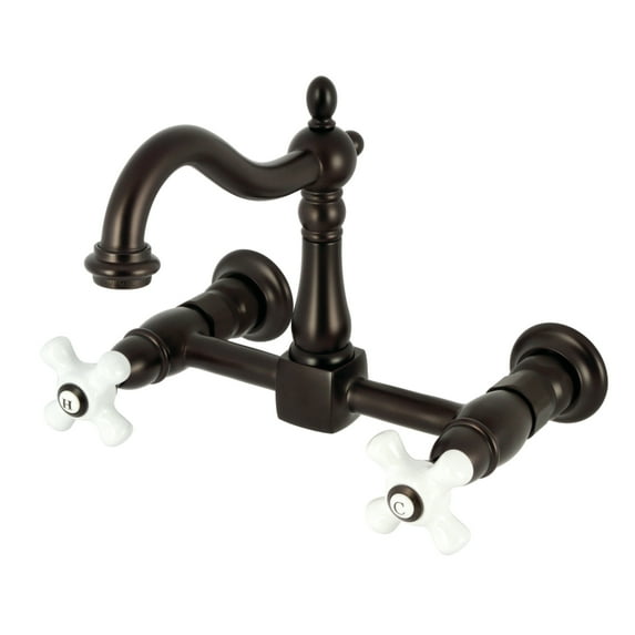 Kingston Brass KS1265PX Heritage Double-Handle Wall-Mount Bridge Kitchen Faucet, Oil Rubbed Bronze