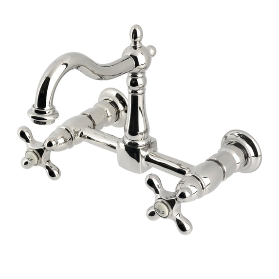 Kingston Brass KS1266AX Heritage Double-Handle Wall-Mount Bridge Kitchen Faucet, Polished Nickel