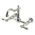 thumbnail image 1 of Kingston Brass KS1266BAL Heirloom Double-Handle Wall-Mount Bridge Kitchen Faucet, Polished Nickel, 1 of 7