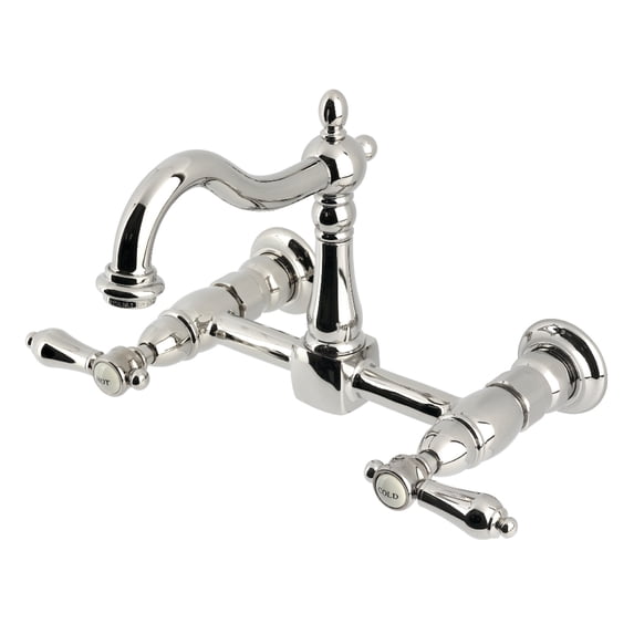 Kingston Brass KS1266BAL Heirloom Double-Handle Wall-Mount Bridge Kitchen Faucet, Polished Nickel