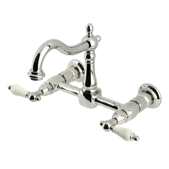 Kingston Brass KS1266PL Heritage Double-Handle Wall-Mount Bridge Kitchen Faucet, Polished Nickel