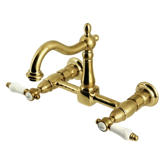 Kingston Brass KS1267BPL Bel-Air Double-Handle Wall-Mount Bridge Kitchen Faucet, Brushed Brass
