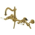 thumbnail image 1 of Kingston Brass KS1267PLBS Heritage Wall Mount Bridge Kitchen Faucet with Brass Sprayer, Brushed Brass, 1 of 5