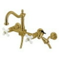 thumbnail image 1 of Kingston Brass KS1267PXBS Heritage Wall Mount Bridge Kitchen Faucet with Brass Sprayer, Brushed Brass, 1 of 5