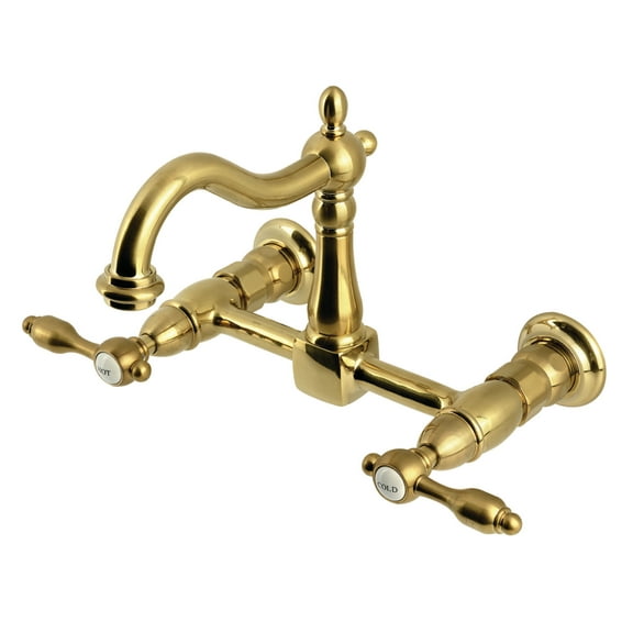 Kingston Brass KS1267TAL Tudor Double-Handle Wall-Mount Bridge Kitchen Faucet, Brushed Brass