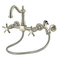 thumbnail image 1 of Kingston Brass KS1268NXBS Hamilton Double-Handle Wall-Mount Bridge Kitchen Faucet with Brass Sprayer, Brushed Nickel, 1 of 5