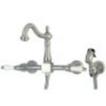 thumbnail image 1 of Kingston Brass KS1268PLBS Heritage Wall Mount Bridge Kitchen Faucet with Brass Sprayer, Brushed Nickel, 1 of 5