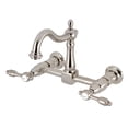 thumbnail image 1 of Kingston Brass KS1268TAL Tudor Double-Handle Wall-Mount Bridge Kitchen Faucet, Brushed Nickel, 1 of 4