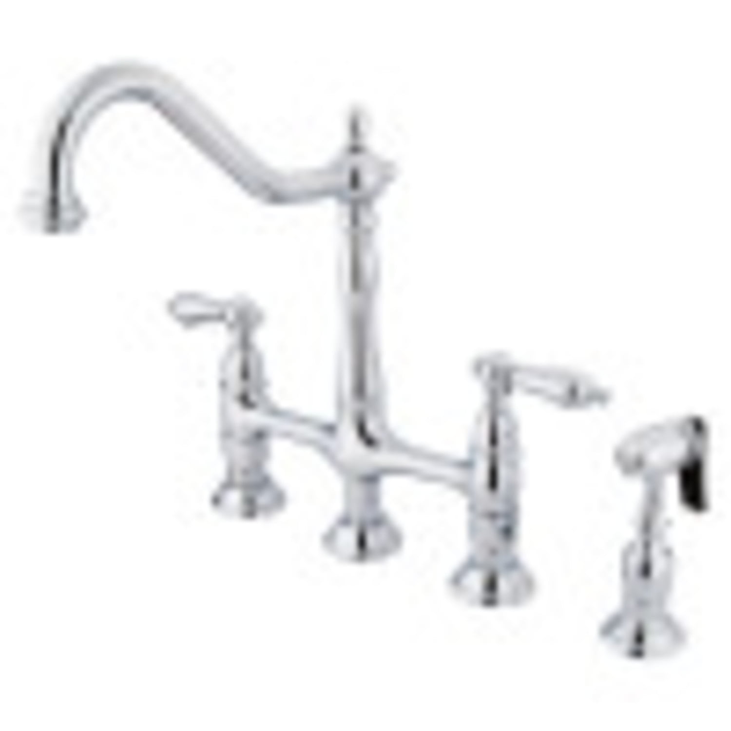 Kingston Brass KS1271ALBS Heritage Bridge Kitchen Faucet with Brass Sprayer, Polished Chrome