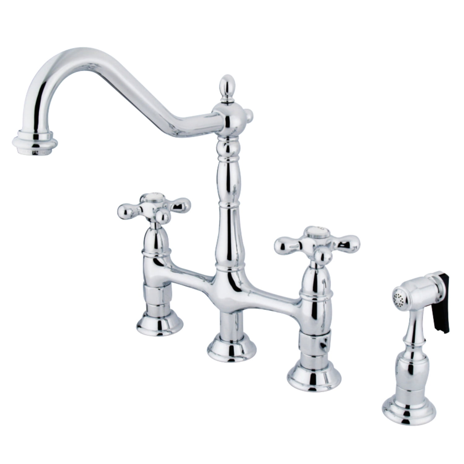 Polished Chrome Heritage Bridge Kitchen Faucet with Brass Sprayer