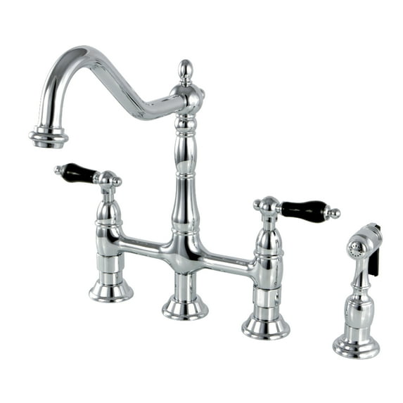 Kingston Brass KS1271PKXBS Duchess Bridge Kitchen Faucet with Brass Sprayer, Polished Chrome