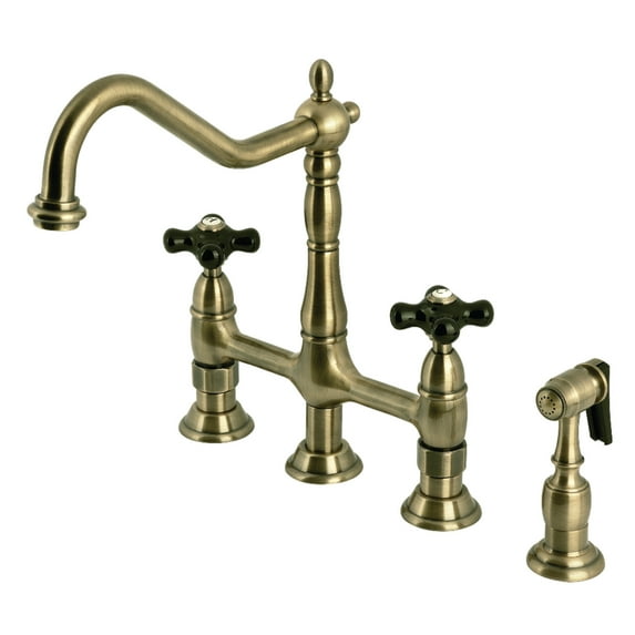 Kingston Brass KS1273PKXBS Duchess Bridge Kitchen Faucet with Brass Side Sprayer, Antique Brass