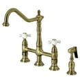 thumbnail image 1 of Kingston Brass KS1273PXBS Heritage Bridge Kitchen Faucet with Brass Sprayer, Antique Brass, 1 of 5