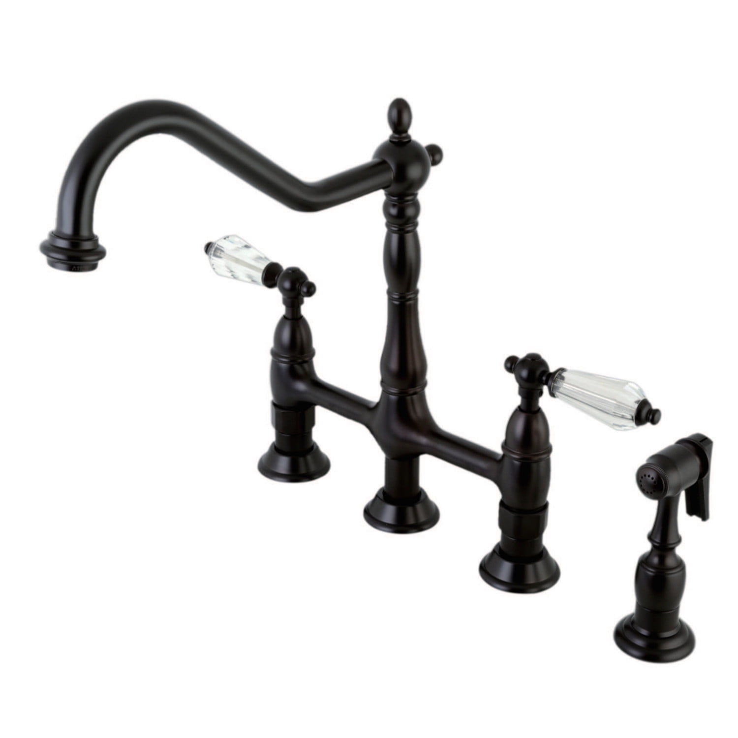 Oil Rubbed Bronze Bridge Kitchen Faucet with Brass Sprayer