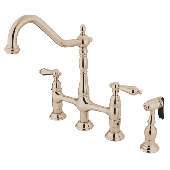 Kingston Brass KS1276ALBS Heritage Bridge Kitchen Faucet with Brass Sprayer, Polished Nickel