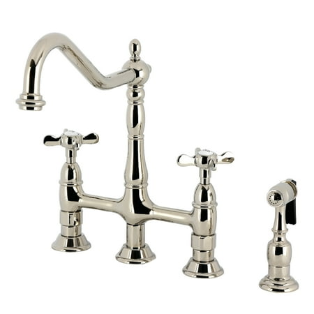 Kingston Brass KS1276BEXBS Essex Bridge Kitchen Faucet with Brass Side Sprayer, Polished Nickel