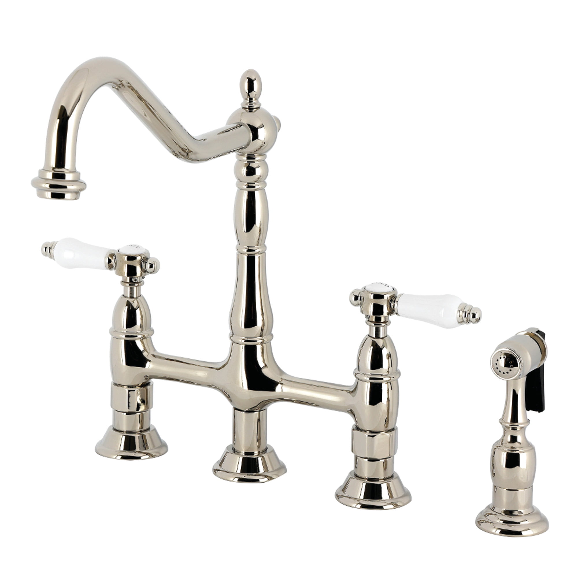 Kingston Brass KS1276BPLBS Bel-Air Bridge Kitchen Faucet with Brass Side Sprayer, Polished Nickel