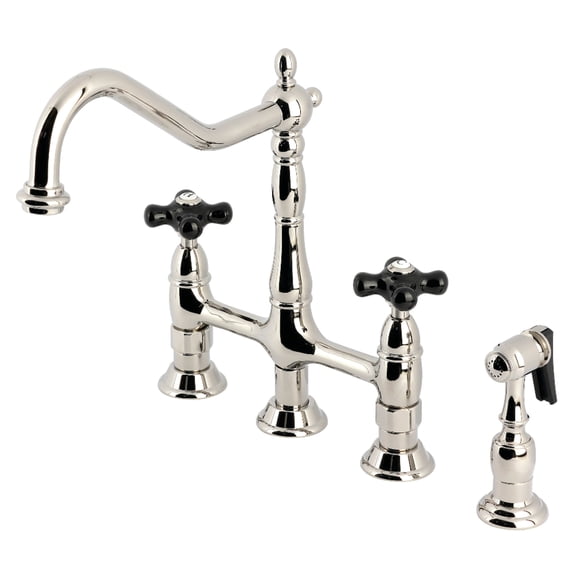 Kingston Brass KS1276PKXBS Duchess Bridge Kitchen Faucet with Brass Side Sprayer, Polished Nickel
