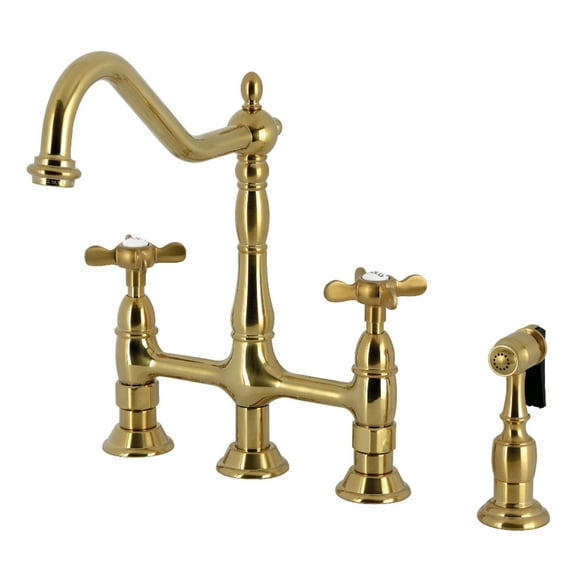 Kingston Brass KS1277BEXBS Essex Bridge Kitchen Faucet with Brass Side Sprayer, Brushed Brass