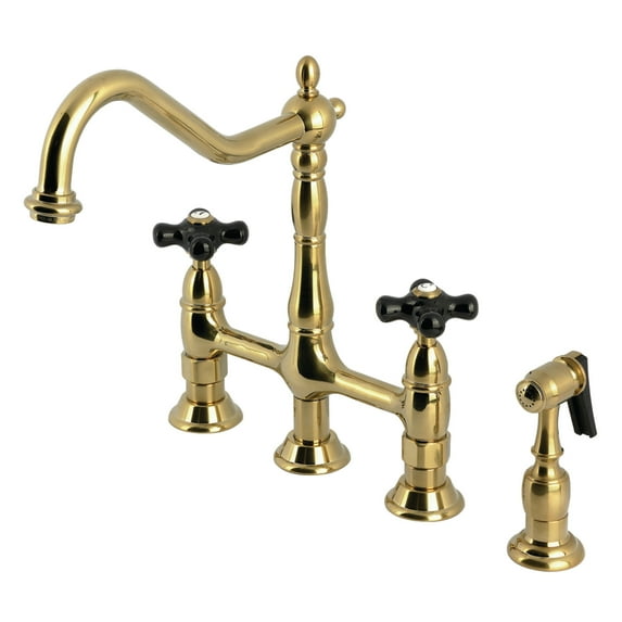 Kingston Brass KS1277PKXBS Duchess Bridge Kitchen Faucet with Brass Side Sprayer, Brushed Brass