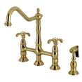 thumbnail image 1 of Kingston Brass KS1277TXBS French Country Bridge Kitchen Faucet with Brass Side Sprayer, Brushed Brass, 1 of 4